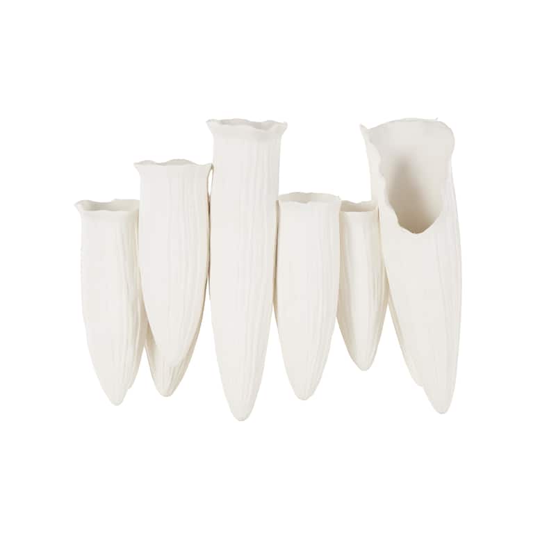Ceramic Abstract Floral Inspired Decorative Vase with Linear Grooves and 10 Openings - White or Black - Roche River Decor