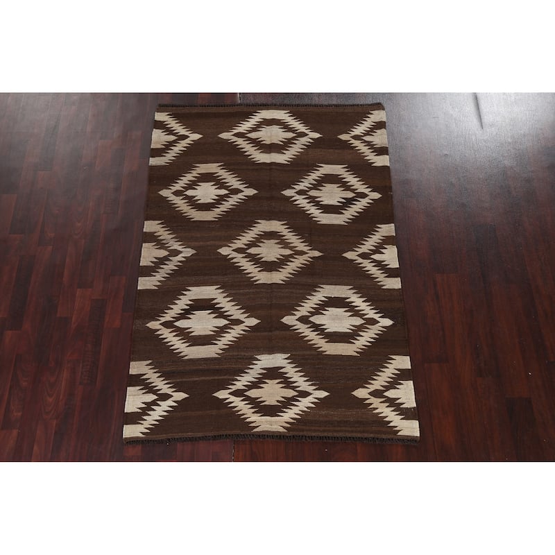 Geometric Tribal Natural Dye Kilim Oriental Wool Area Rug Hand-woven - 4'8" x 6'8"