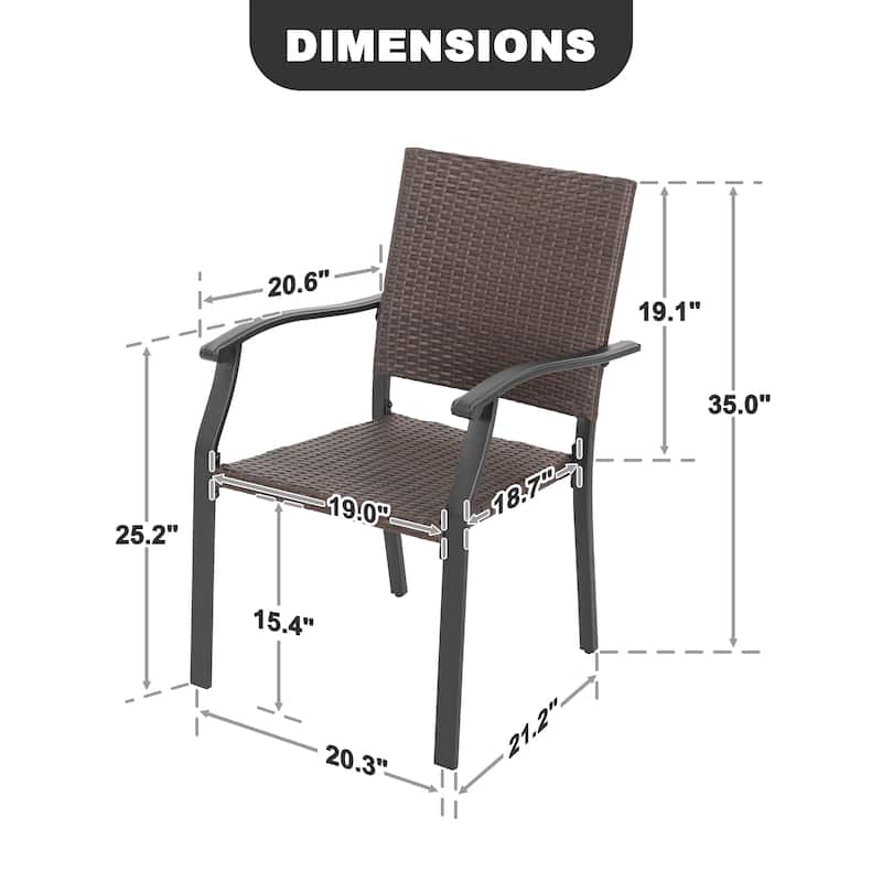 Outdoor Patio Iron Dining Chairs, All-Weather Wicker Material, Black