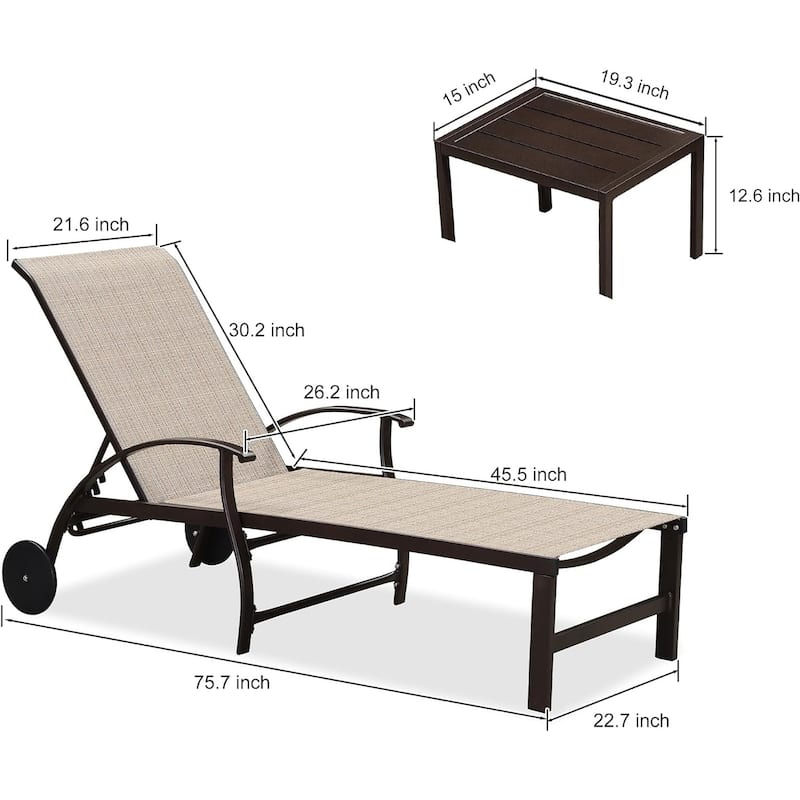 PURPLE LEAF Chaise Lounge Chair for Outdoor 3 Pieces Cast Aluminum Sunbathing Lounge Chairs for Patio Lawn Patio Lounge Chair