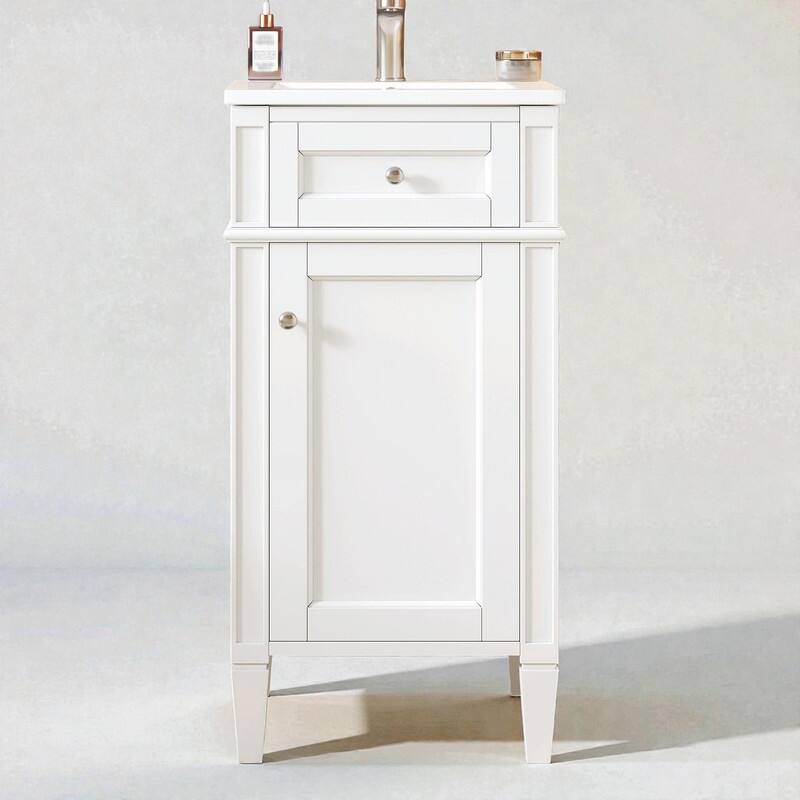 16" Bathroom Vanity with Ceramic Sink, Soft-Close Door & Adjustable Shelf - White