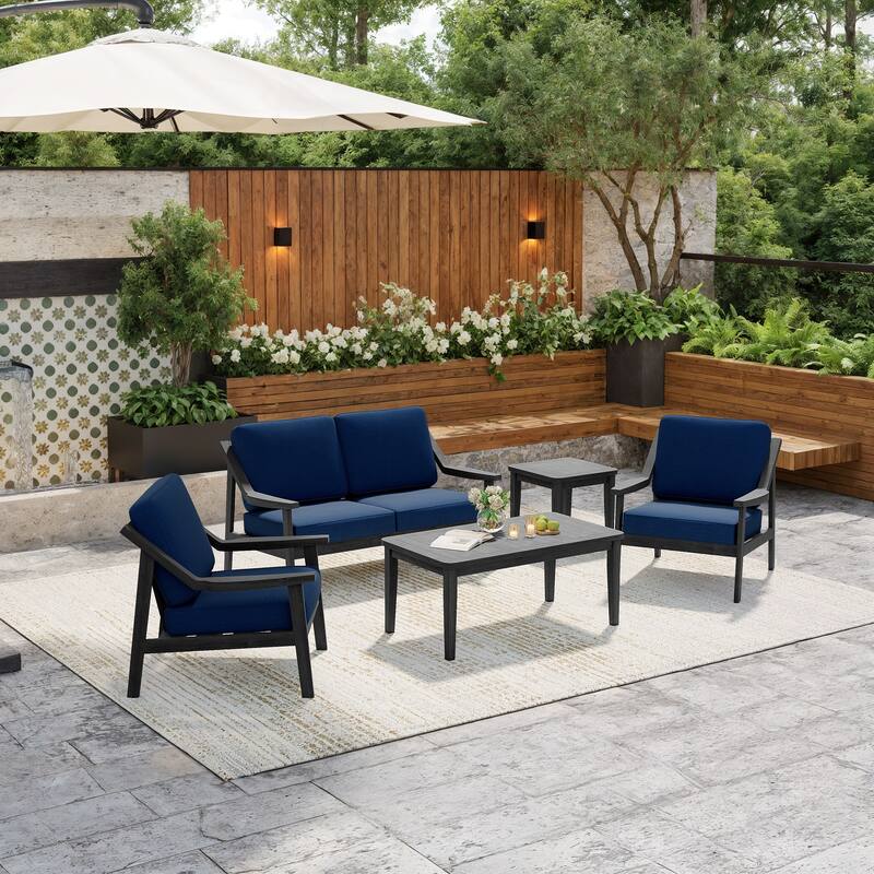 5-Piece Outdoor Sectional Wood Conversation Set with Table