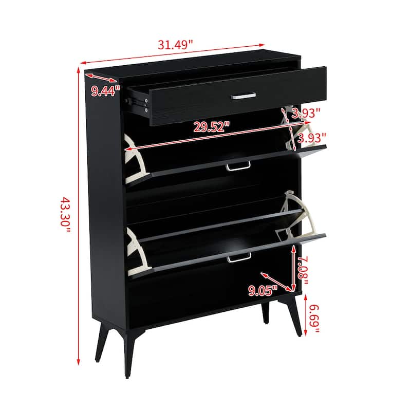 31.49 in.W MDF Shoe Storage Cabinet with Metal Leg and 1 Drawer - 4-Tier