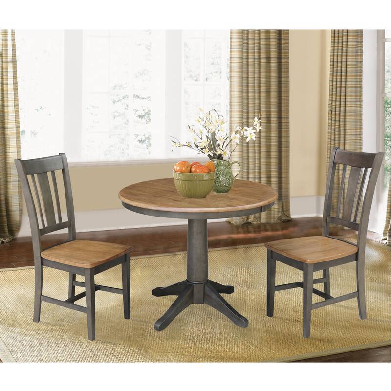 36" Round Solid Wood Extension Dining Table with 2 Dining Chairs - Hickory/Washed Coal