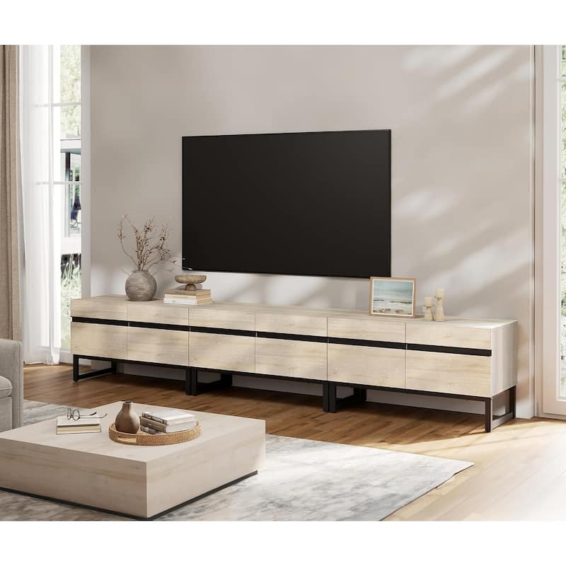 WAMPAT Modern TV Stand Entertainment Center TV Console with Storage Cabinets - 3 Pack - Beige