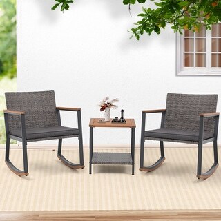 Casual 3 Piece Outdoor Rocking Bistro Set, Patio Wicker Furniture