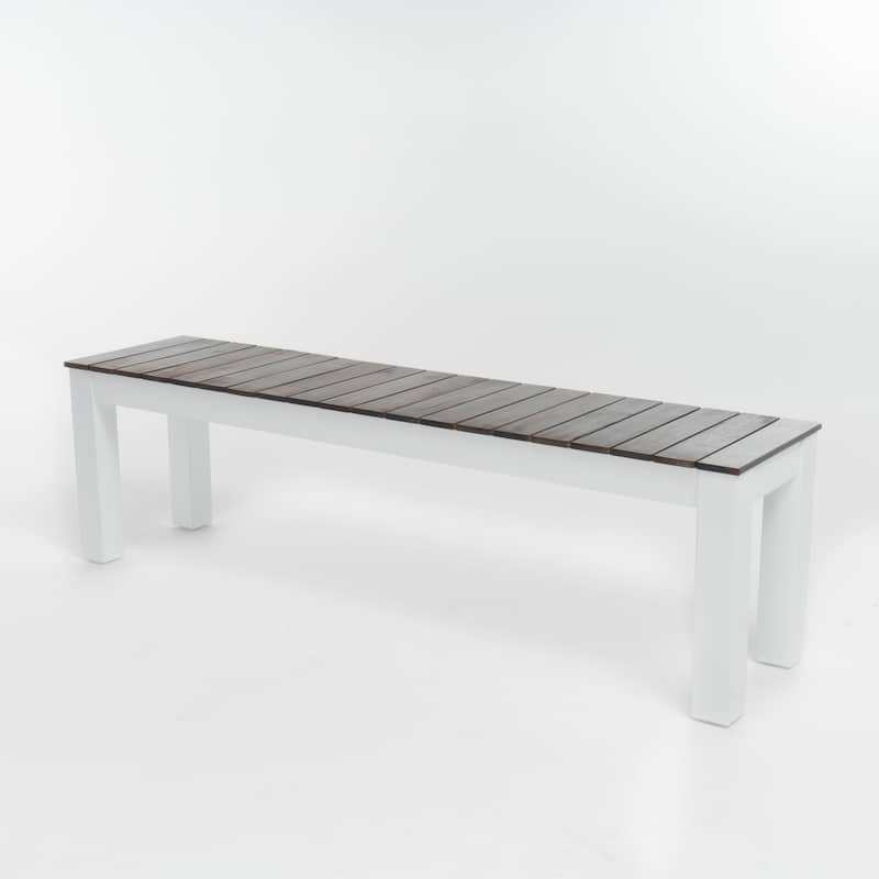 Set of 2 Simple Wooden Outdoor Bench Hallway Bench Patio Bench - Dark Brown White