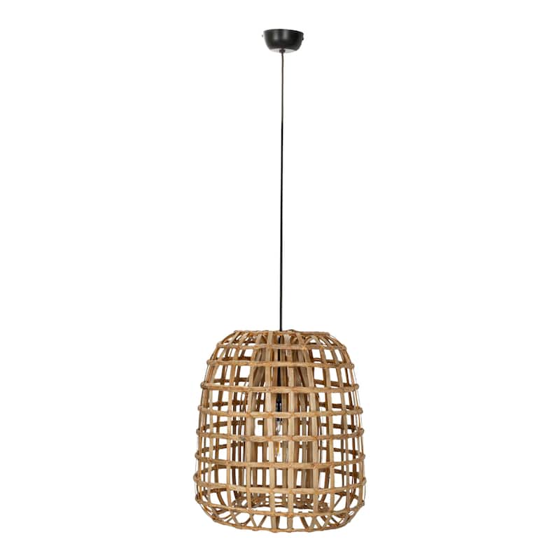 Woven Rattan and Bamboo Pendant Lamp - 16.0"L x 16.0"W x 18.0"H