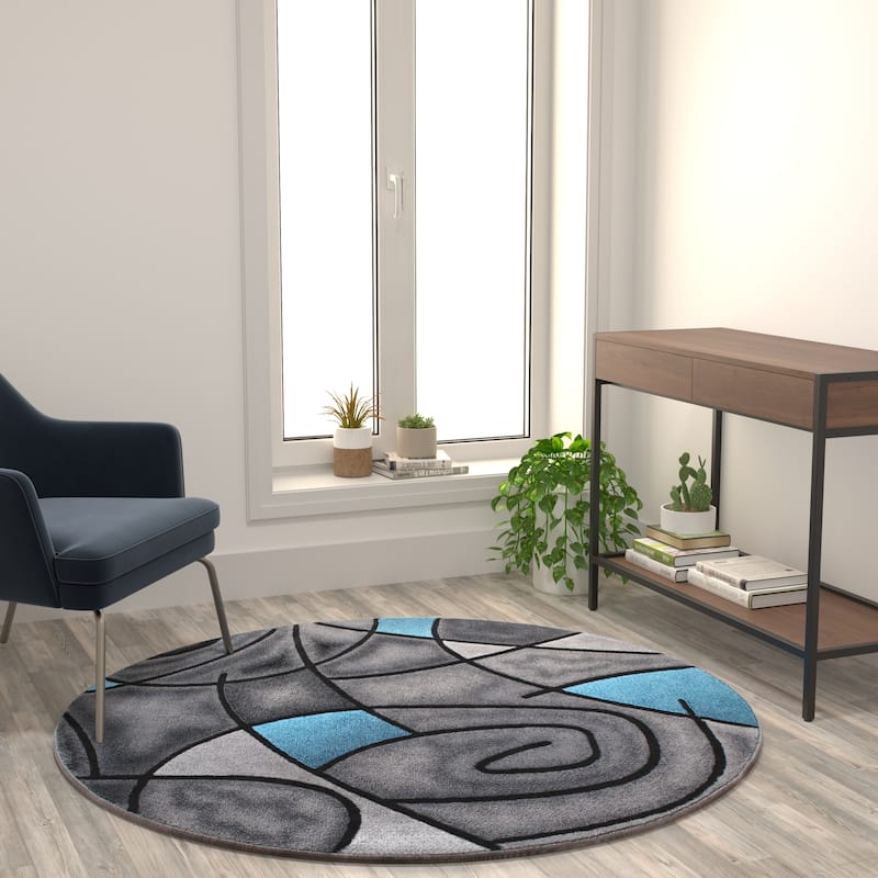 Modern Olefin Accent Area Rug - Abstract Pattern - 5' Round - Blue