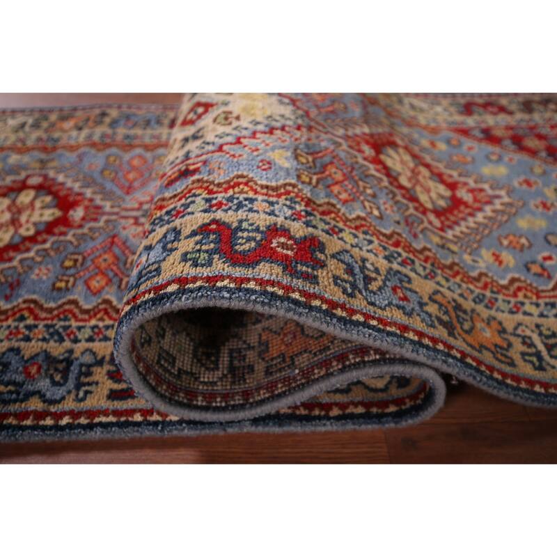 Light Blue Kazak Oriental Runner Rug Handmade Wool Carpet - 2'7"x 8'0"