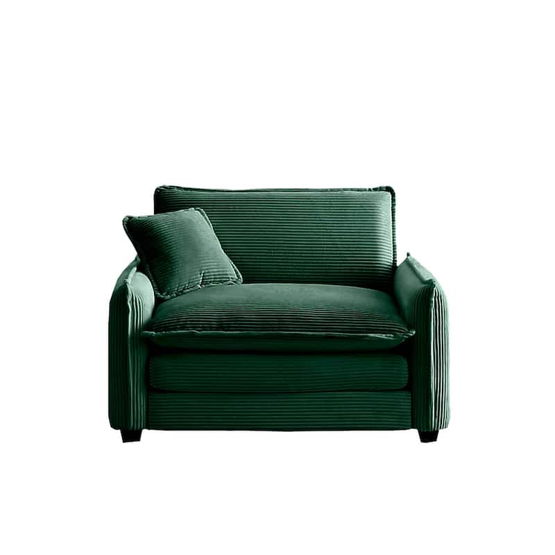 Corduroy Fabric Single Sofa Chair, Comfy Upholstered Reading Lounge Chair, Single Sofa with Removable Armrests & Pillow