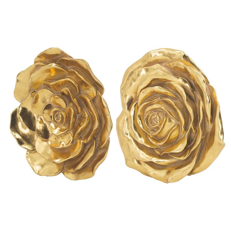 Contemporary Rose Hanging Wall Decor with Gold Resin Floral Sculpture, for Living Room Hallway Bedroom Office