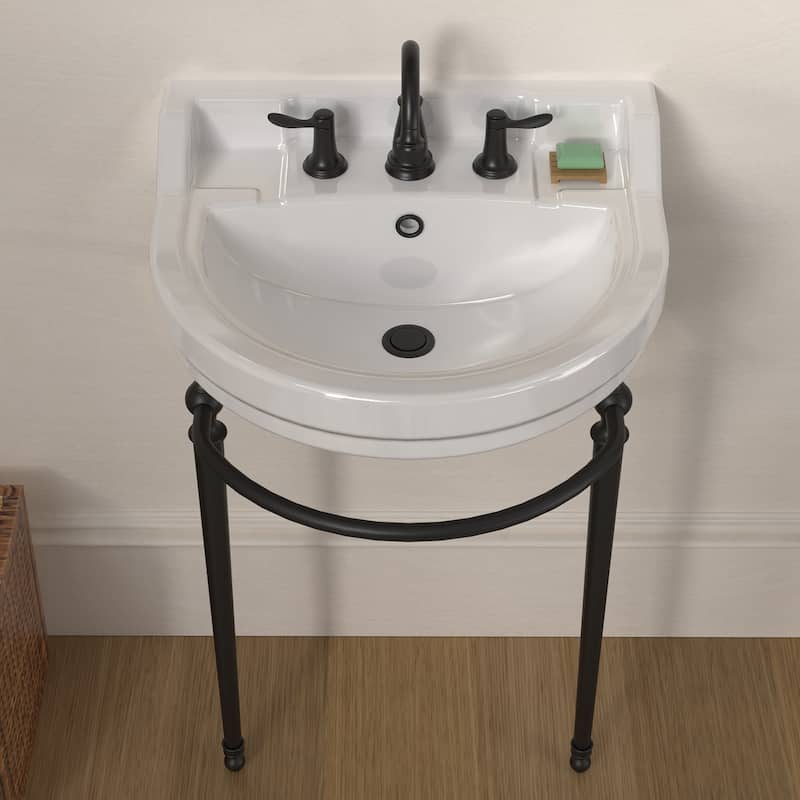 Whitehaus Console Sink With Semi-Circular Bowl, Metal Leg Supports and Front Towel Bar.