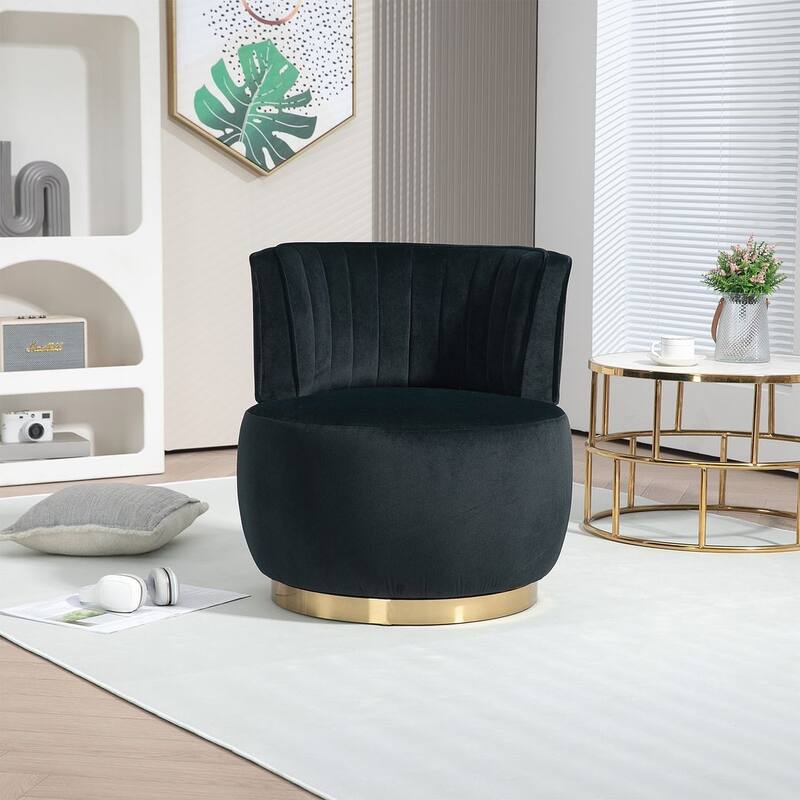 Modern Velvet 360 Degree Swivel Round Armrest Upholstered Accent Chair - Black