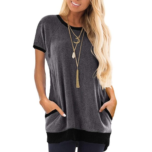 Haute Edition Short Sleeve Casual Pocket Short Sleeve Sweatshirt. Opens flyout.