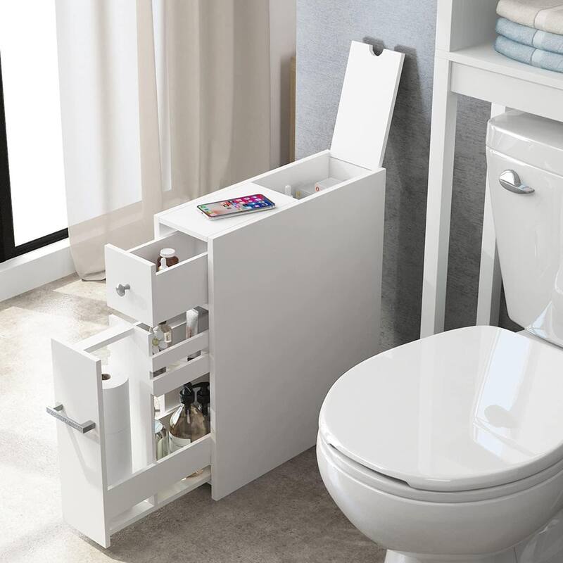 Slim Bathroom Organizer, Freestanding Toilet Paper Holder, Bathroom Slide Out Drawer
