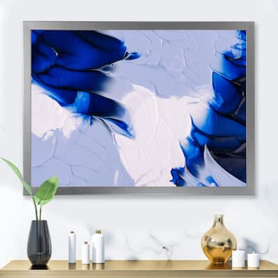 Designart "Abstract Blue Grey and White Waves" Modern Framed Art Print