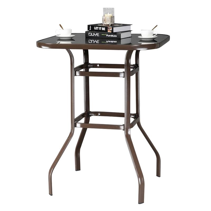 31.5"W x 40"H Patio Wrought Iron Glass High Bar Table - Brown-Table
