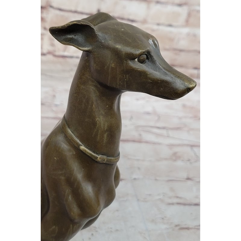Greyhound Whippet Slender Imitative Dog Bronze Metal Modern Art Sculpture Statue Figure Marble Base