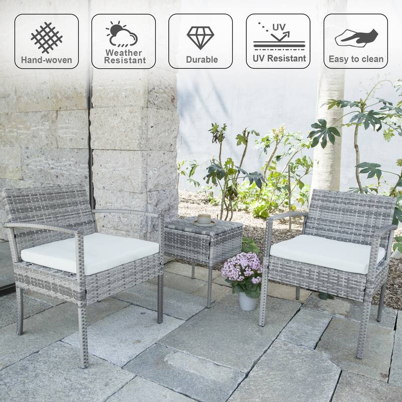 3-piece Patio Wicker Conversation Set with Coffee Table