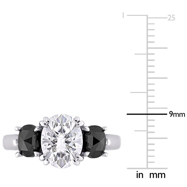 Miadora 2ct DEW Oval-cut Moissanite and 1ct TDW Black Diamond 3-Stone Engagement Ring in 10k White Gold