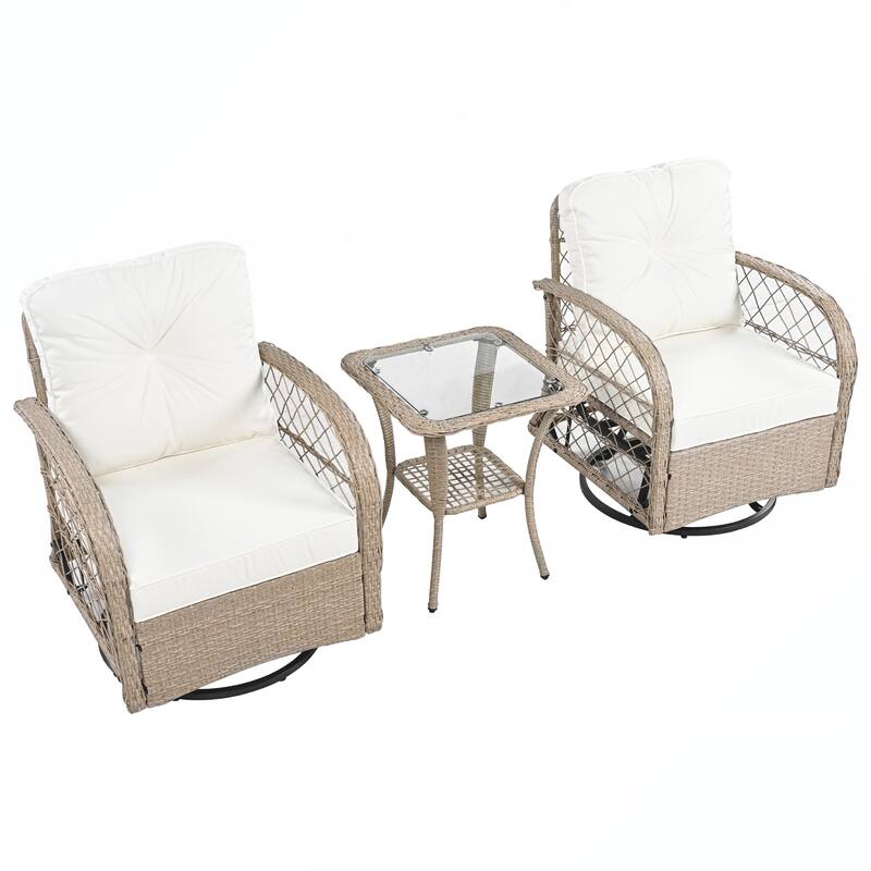 3PCS Rattan Swivel Chair and Table Set