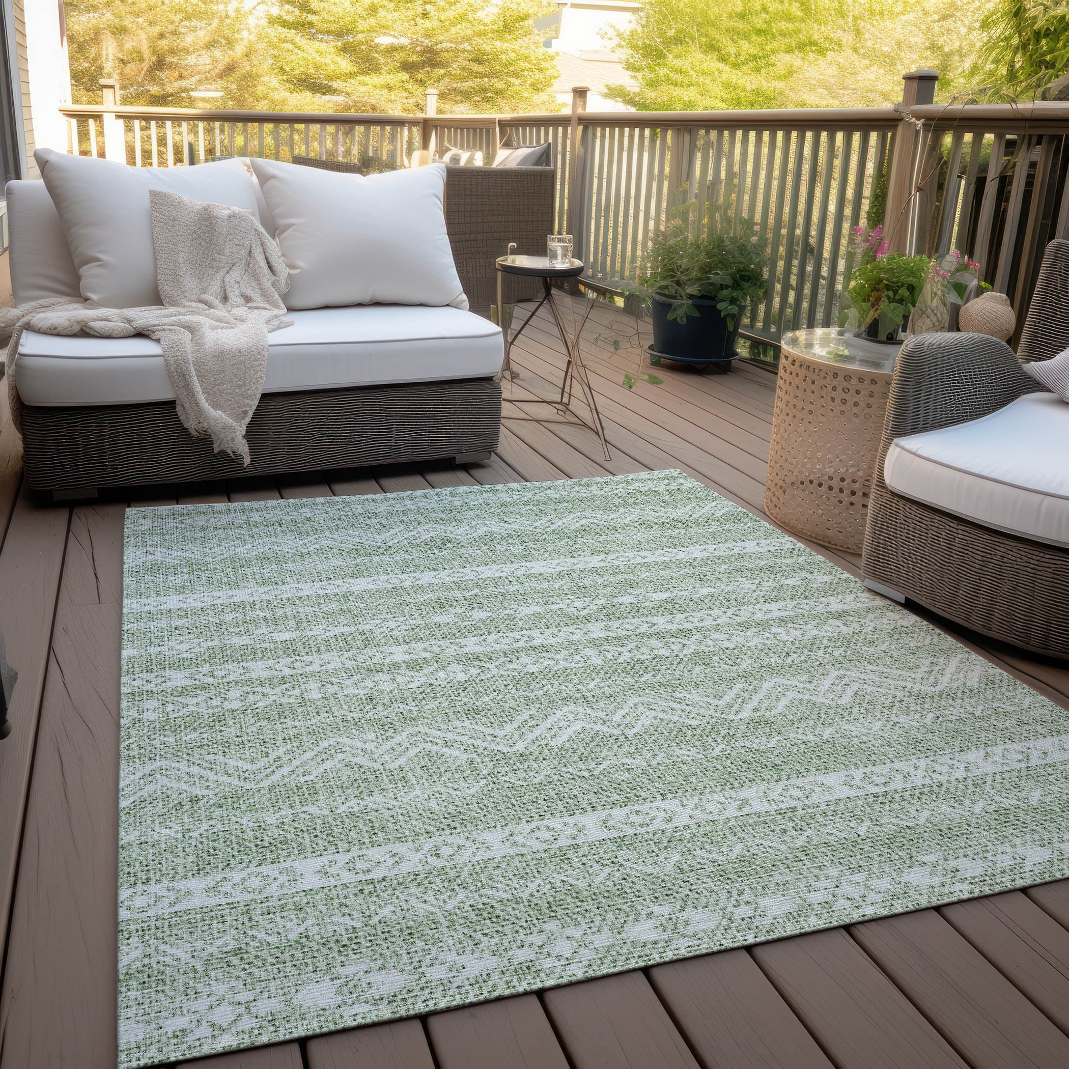 Machine Washable Indoor/ Outdoor Chantille Boho Stripes Rug
