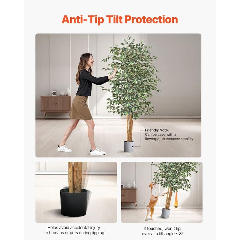 6ft Ficus Tree Artificial Plant with Lifelike Green Leaves and Flexible Branches for Home Decor - 34.65 x 34.65 x 72.83 in