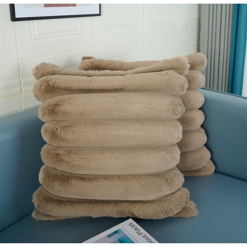 Madrid Collection Ultra Soft Ribbed Faux Fur Throw Pillow