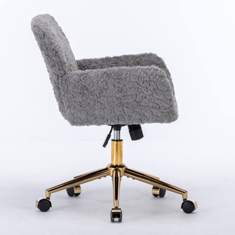 Featured Upholstered Study Chair Office Chair, Armchair Home Computer Chair Gray Swivel Chair with Casters