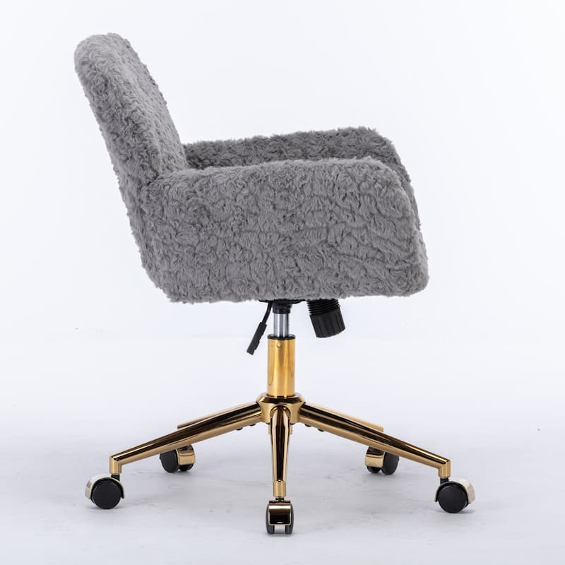 GDF Studio - Modern Upholstered Swivel Home Office Chair with Golden Metal Base and Artificial Rabbit Hair Comfort