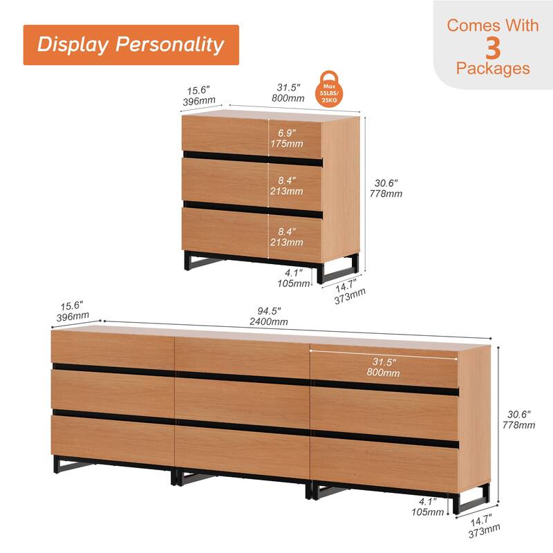 Modern TV Stand, Entertainment Center TV Console Table with Drawers and Metal Base, Media Console for Living Room, Bedroom