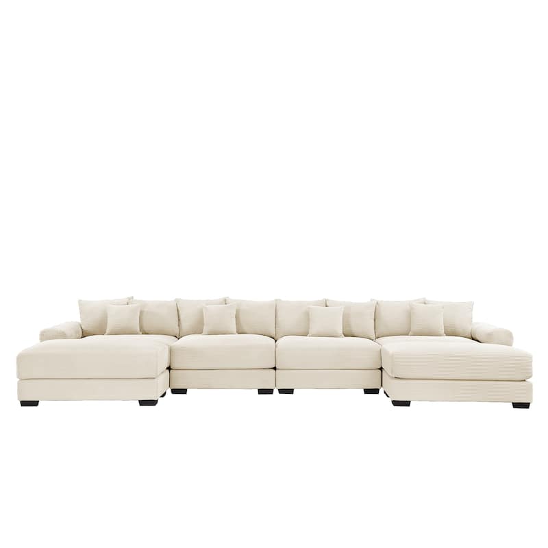 GDFStudio - Corduroy U-Shaped 4-Seater 167.6" Cloud Modular Sectional Couch with 2 Ottomans