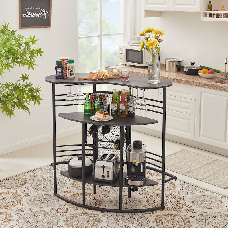 VECELO Home Bar Unit, Liquor Bar Table with 2-Tier Storage