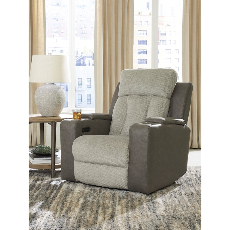 Signature Design by Ashley Stately Check Gray/Beige Power Recliner