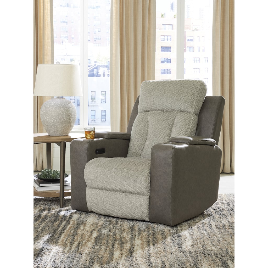 Signature Design by Ashley Stately Check Gray/Beige Power Recliner