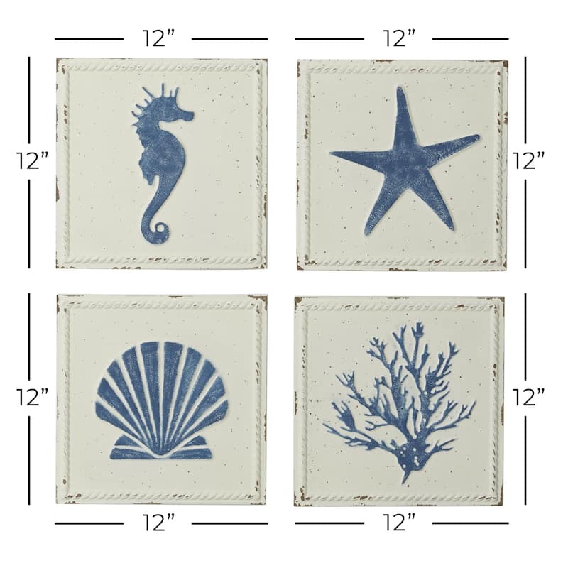 Metal Sail Boat or Sea Horse Speckled Home Wall Decor with Various Marine Life Designs - Set of 4 Cream - Roche River Decor