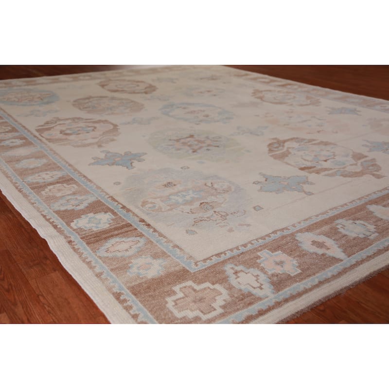 Hand Knotted Oriental 100% Wool Carpet Transitional Floral Beige & Ivories Oushak Area Rug - 11' 5'' X 9' 0''