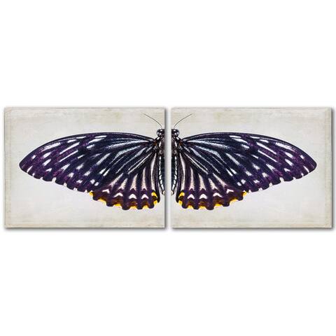 Purple Butterfly 2 Piece Wrapped Canvas Wall Art Set