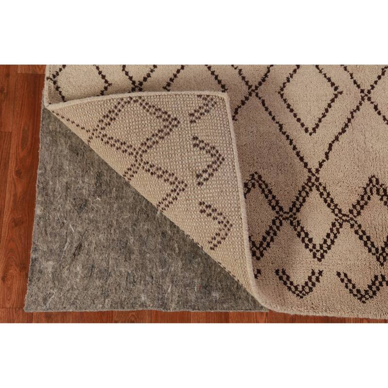 Hand Knotted Oriental 100% Wool Carpet Modern Geometric Beige & Ivories Moroccan Area Rug - 8' 0'' X 5' 0''