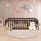 preview thumbnail 1 of 31, Full Size Floor Bed for Children, Sturdy Wood Montessori Bed Frame with Fence & Door Espresso