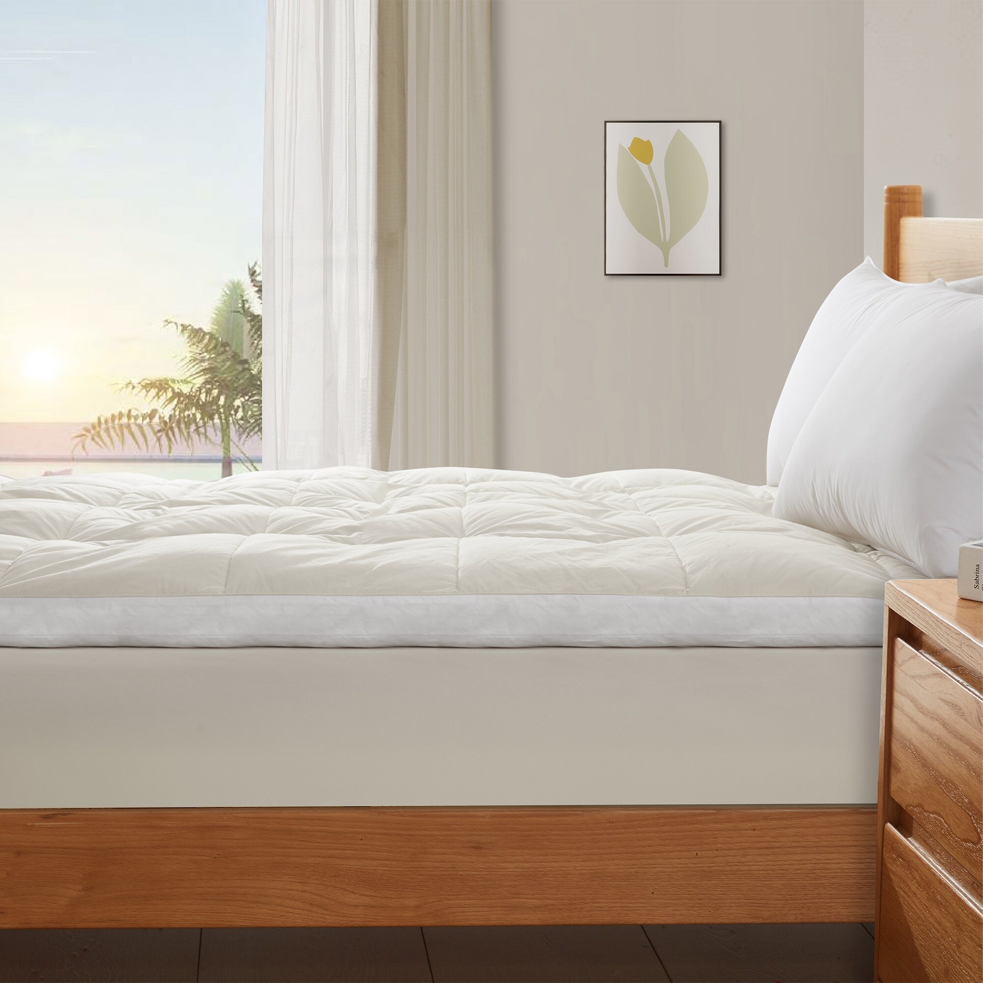 Organic Cotton Fitted Mattress Topper Feather Bed, Softness
