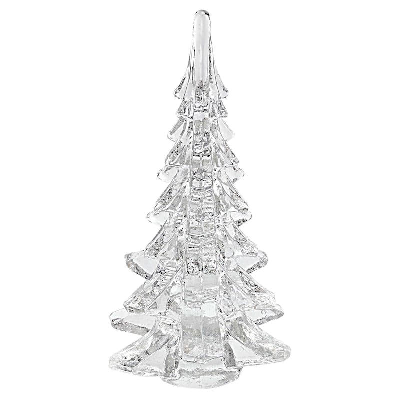 HomeRoots 10" Mouth Blown Clear Glass Christmas Tree Sculpture - 10" x 5" x 5"