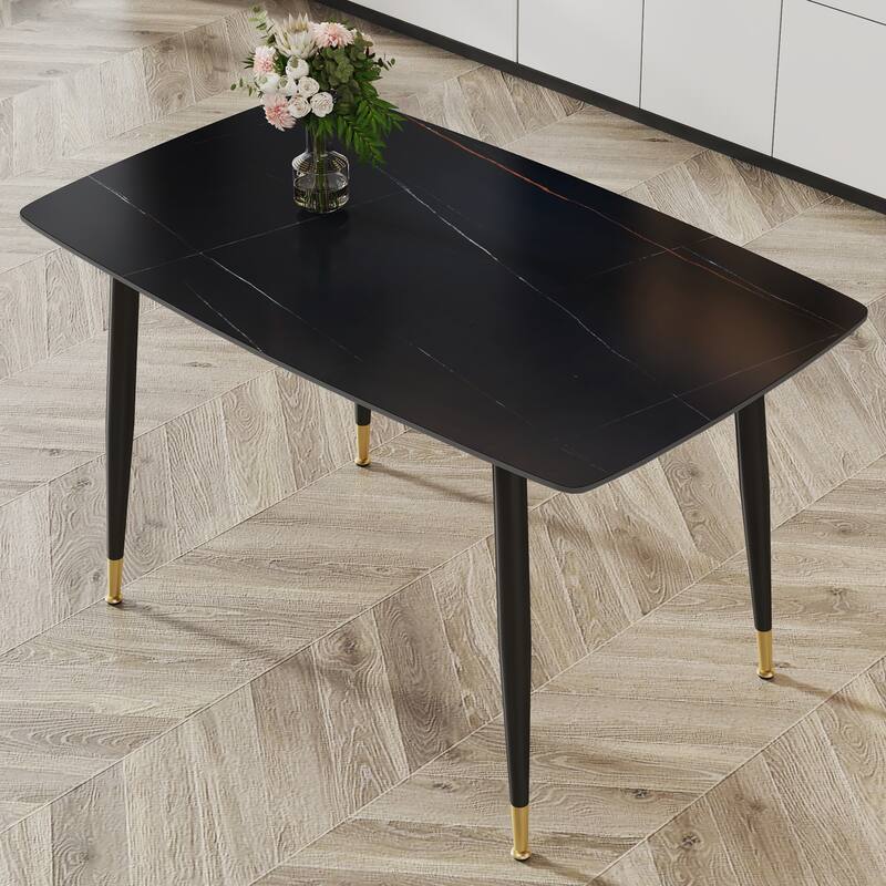 Modern Living Room Exquisite Simple Dining Table Imitation Marble Sintered Stone Countertop Kitchen Dining Table - Black