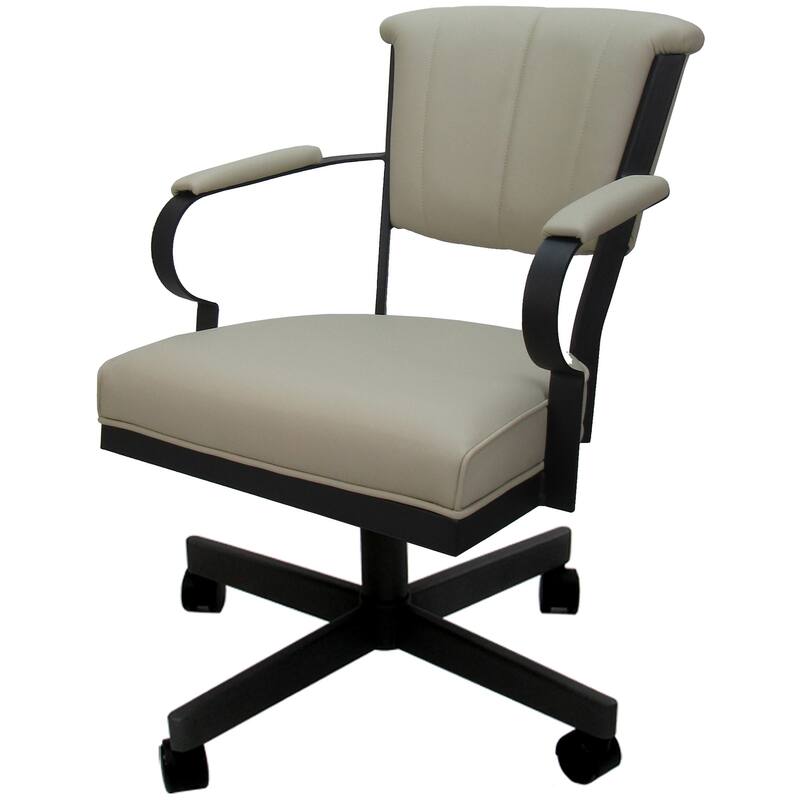 Miami Swivel Metal Caster Chair on Reading Base - 18" High Seat - Ocean Beige Vinyl - Black