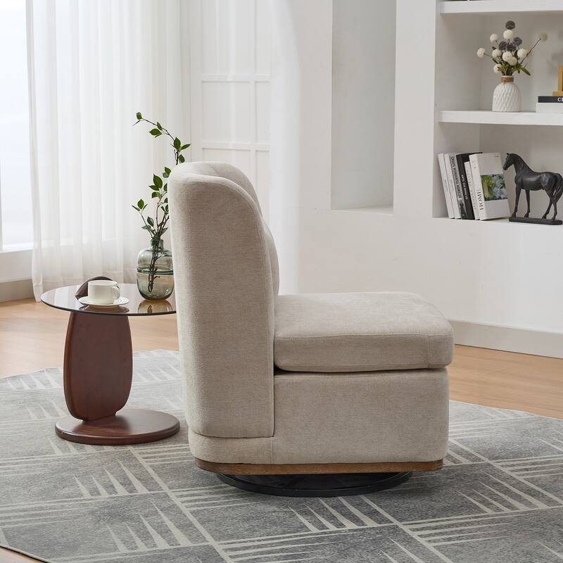 25.2 "Wide Modern Chenille Cushioned Armless Metal Base 360° Swivel Chair with Pillow, Lounge Area