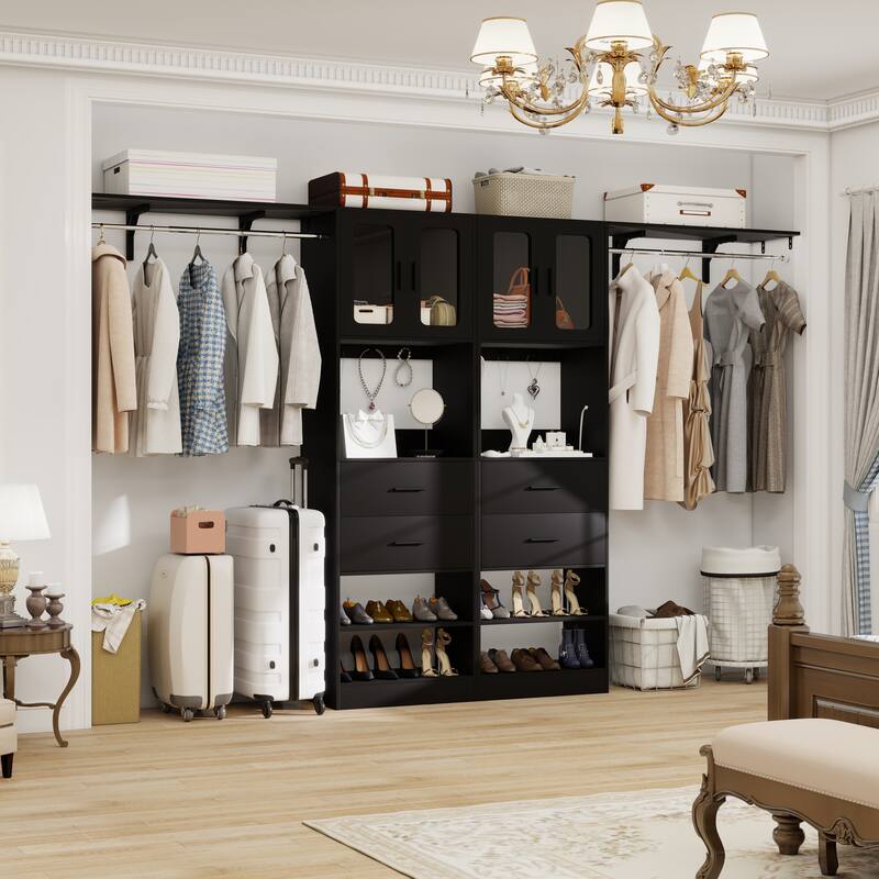 Rackcog Closet System with Doors and Drawers, Storage Organizer with DIY Shelving for Walk-in Closet