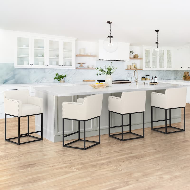 Modern Counter Height Bar Stools Fabric Upholstered Counter Stool - Beige/Black-26 in. - Counter Height