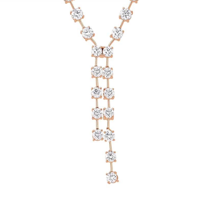 Auriya 14K Gold Lab Grown Station Diamond Lariat Round Necklace 4 1/6ct. tw. (F-G VS) - Rose