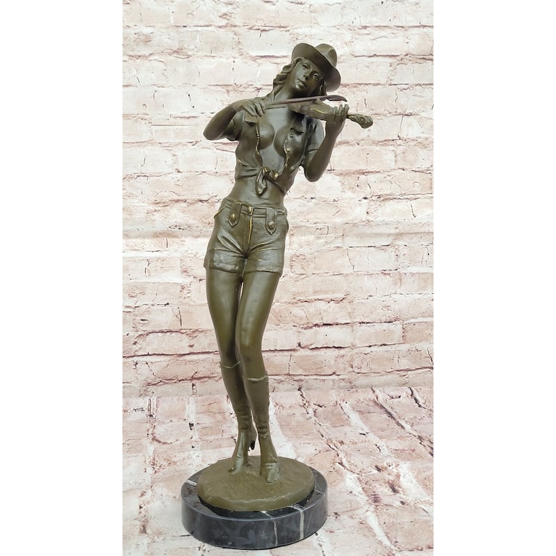 Cowgirl Violinist Bronze Sculpture – Western Music Figurine